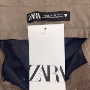 Beige leather zara shorts